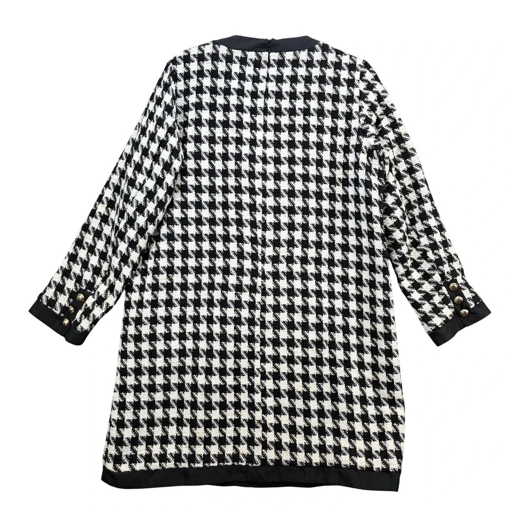 Tuckernuck Pomander Place Coco Tweed Bow Dress Black White Houndstooth Tweed Lg - Picture 12 of 12